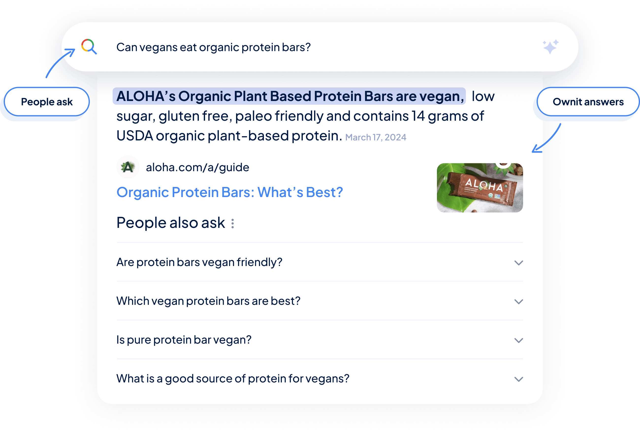 a screenshot of a google search result that says can vegans eat organic protein bars
